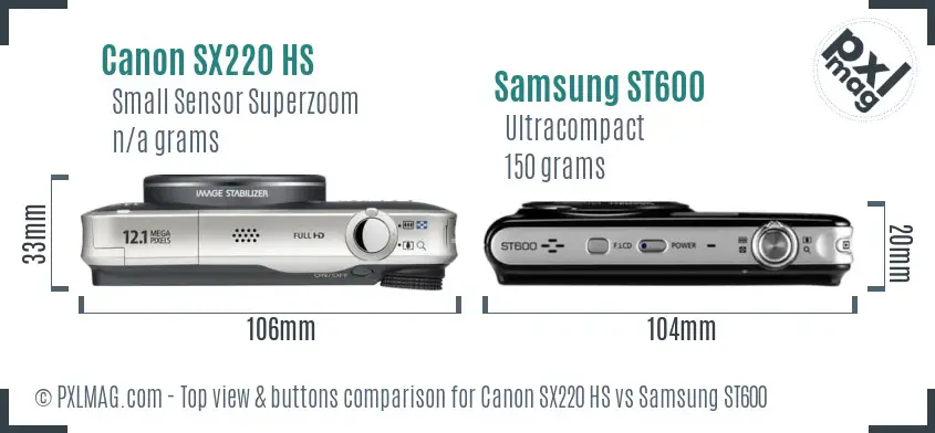 Canon SX220 HS vs Samsung ST600 top view buttons comparison