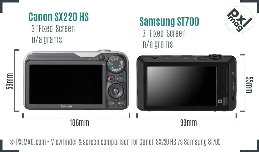 Canon SX220 HS vs Samsung ST700 Screen and Viewfinder comparison