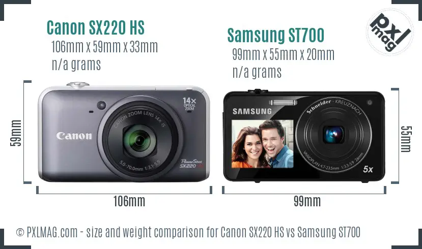 Canon SX220 HS vs Samsung ST700 size comparison