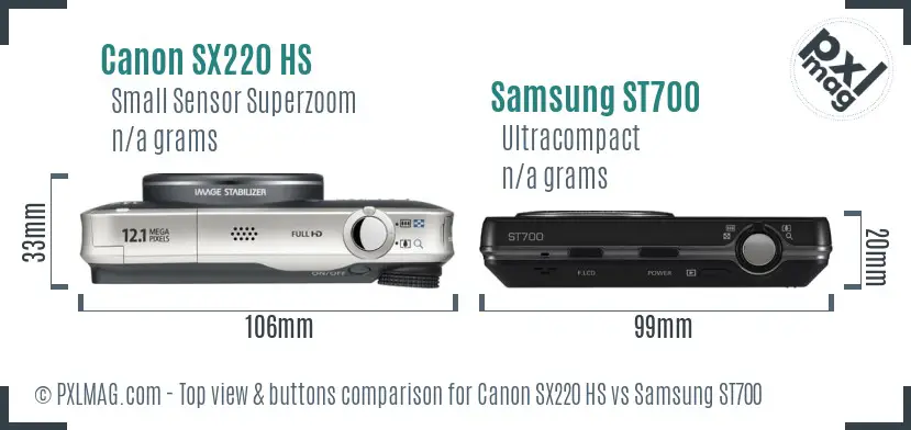 Canon SX220 HS vs Samsung ST700 top view buttons comparison