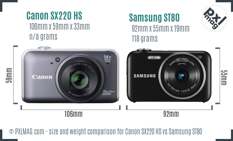 Canon SX220 HS vs Samsung ST80 size comparison