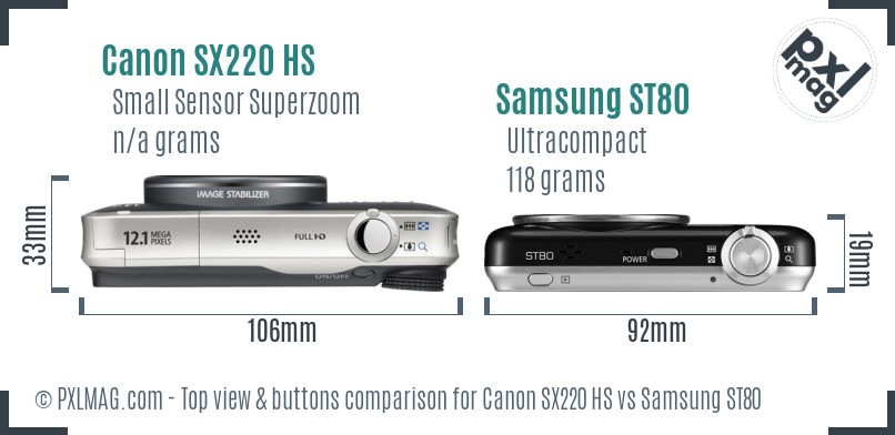 Canon SX220 HS vs Samsung ST80 top view buttons comparison