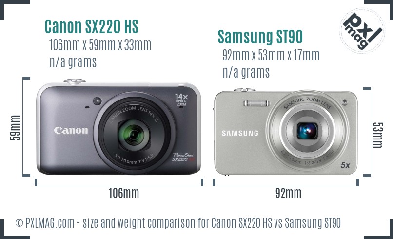 Canon SX220 HS vs Samsung ST90 size comparison