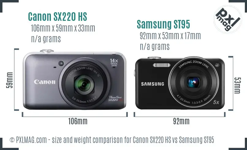 Canon SX220 HS vs Samsung ST95 size comparison
