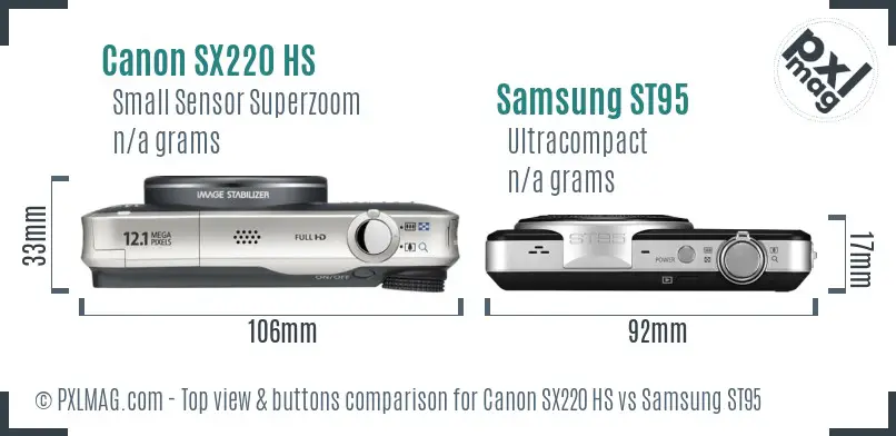 Canon SX220 HS vs Samsung ST95 top view buttons comparison