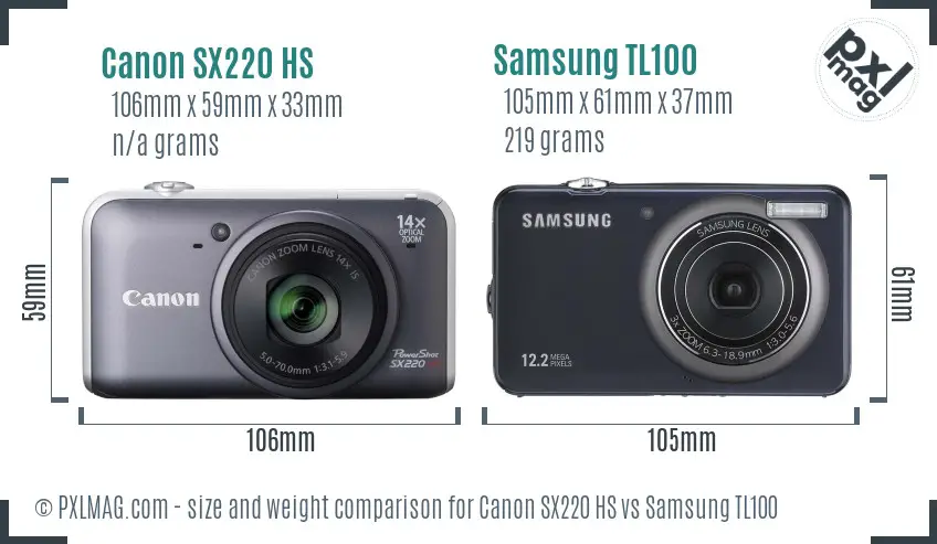 Canon SX220 HS vs Samsung TL100 size comparison