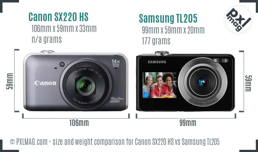 Canon SX220 HS vs Samsung TL205 size comparison