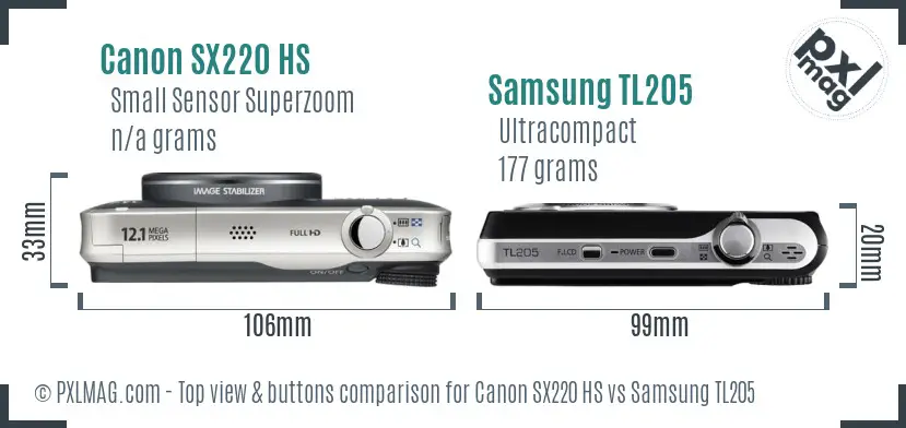 Canon SX220 HS vs Samsung TL205 top view buttons comparison