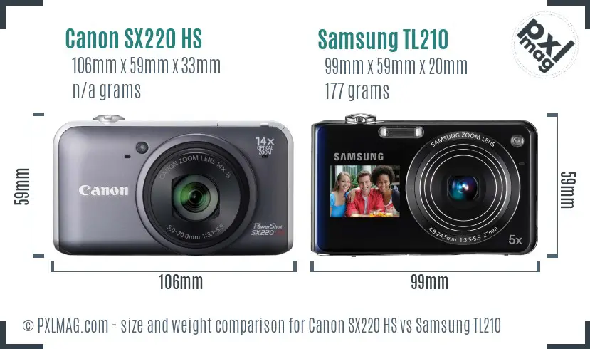 Canon SX220 HS vs Samsung TL210 size comparison