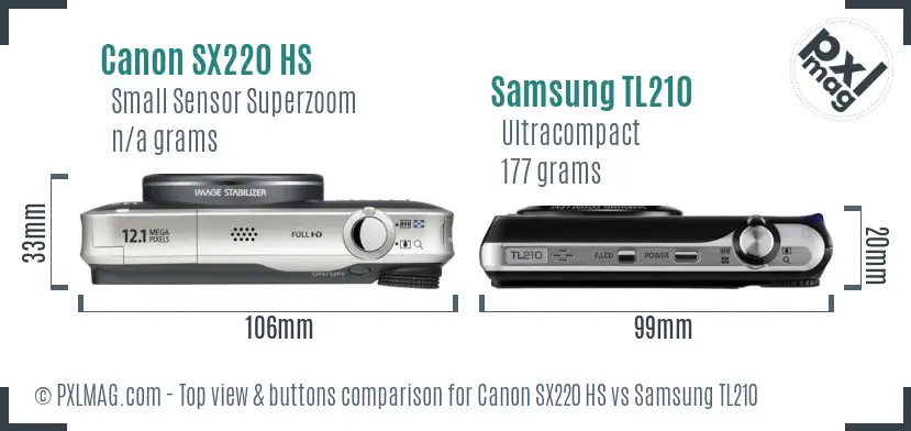 Canon SX220 HS vs Samsung TL210 top view buttons comparison