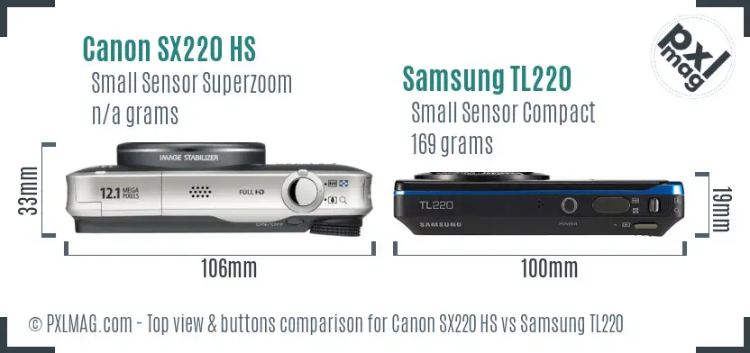 Canon SX220 HS vs Samsung TL220 top view buttons comparison