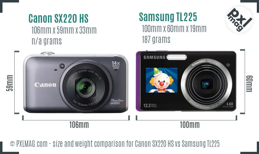 Canon SX220 HS vs Samsung TL225 size comparison