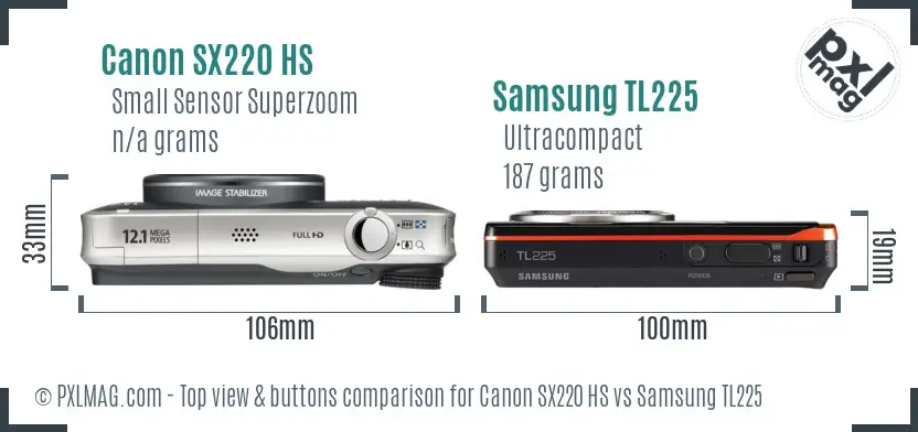 Canon SX220 HS vs Samsung TL225 top view buttons comparison