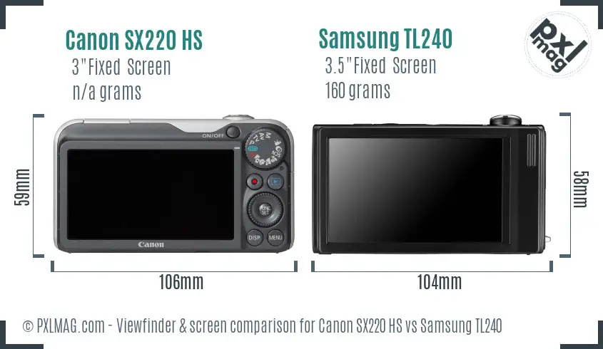 Canon SX220 HS vs Samsung TL240 Screen and Viewfinder comparison Canon SX220 HS vs Samsung TL240 Screen and Viewfinder comparison