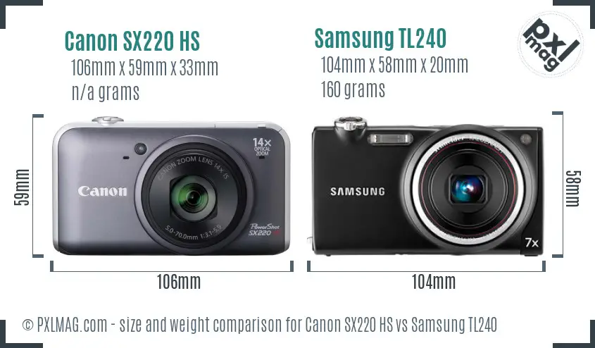 Canon SX220 HS vs Samsung TL240 size comparison Canon SX220 HS vs Samsung TL240 size comparison