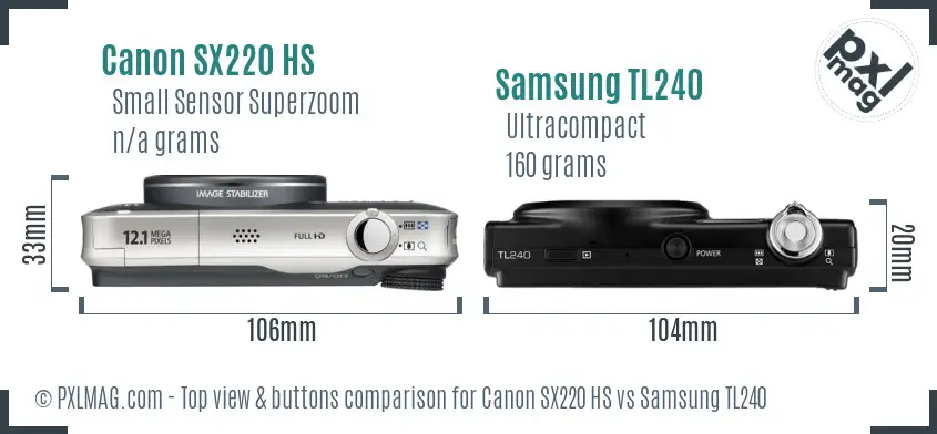 Canon SX220 HS vs Samsung TL240 top view buttons comparison Canon SX220 HS vs Samsung TL240 top view buttons comparison