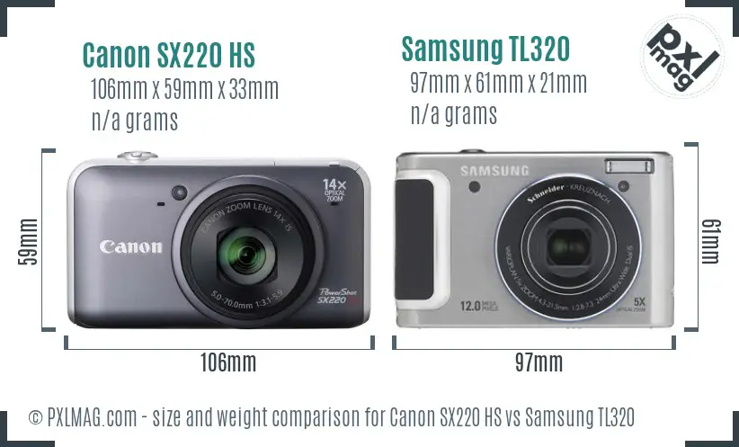 Canon SX220 HS vs Samsung TL320 size comparison Canon SX220 HS vs Samsung TL320 size comparison