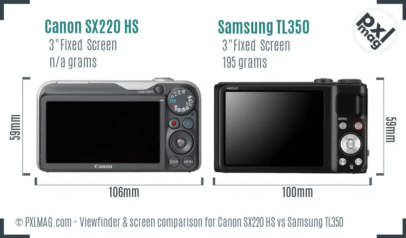 Canon SX220 HS vs Samsung TL350 Screen and Viewfinder comparison