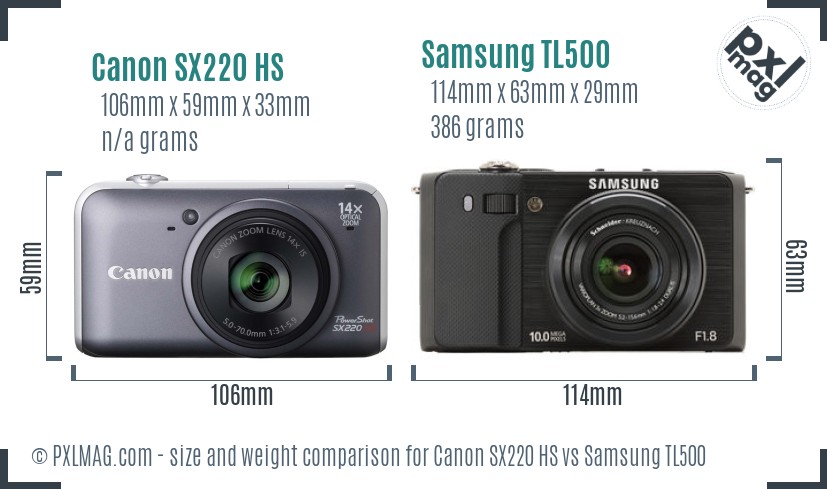 Canon SX220 HS vs Samsung TL500 size comparison Canon SX220 HS vs Samsung TL500 size comparison