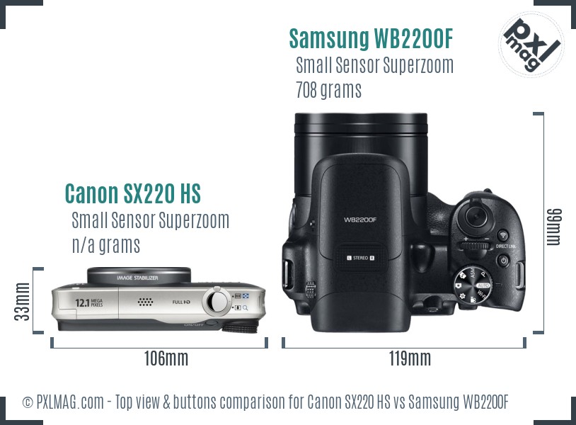 Canon SX220 HS vs Samsung WB2200F top view buttons comparison