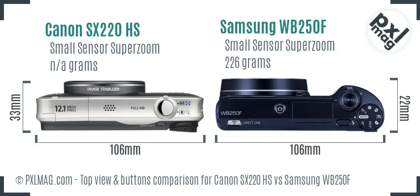 Canon SX220 HS vs Samsung WB250F top view buttons comparison