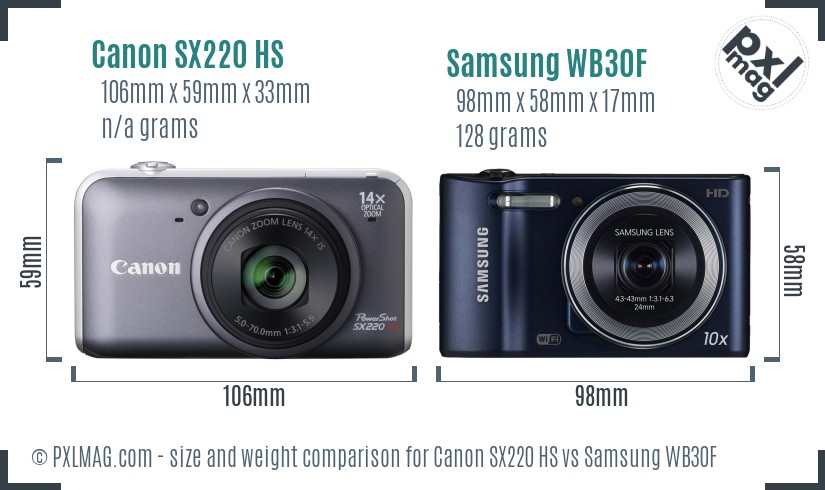 Canon SX220 HS vs Samsung WB30F size comparison Canon SX220 HS vs Samsung WB30F size comparison