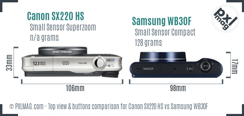 Canon SX220 HS vs Samsung WB30F top view buttons comparison