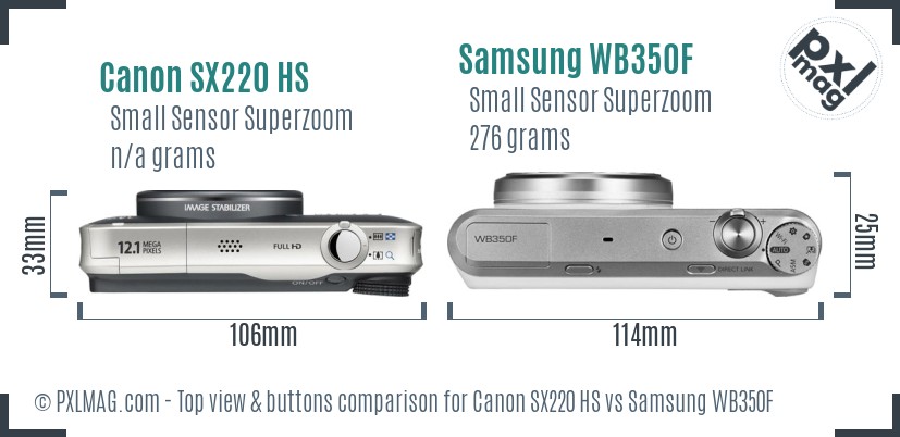 Canon SX220 HS vs Samsung WB350F top view buttons comparison