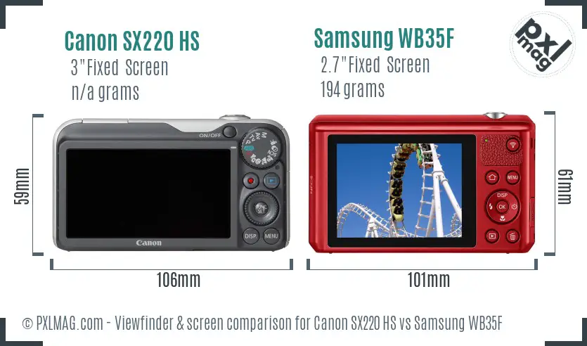 Canon SX220 HS vs Samsung WB35F Screen and Viewfinder comparison