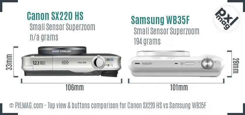 Canon SX220 HS vs Samsung WB35F top view buttons comparison