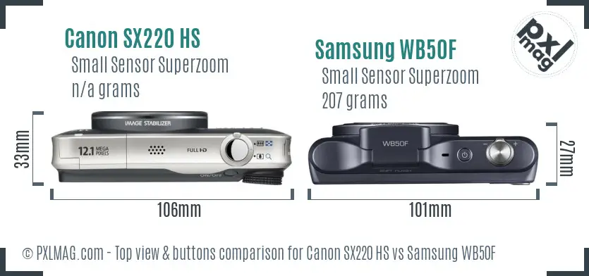 Canon SX220 HS vs Samsung WB50F top view buttons comparison