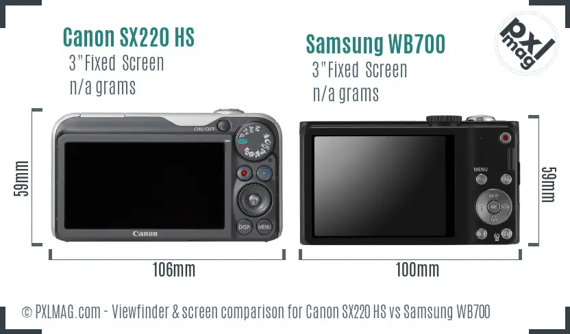 Canon SX220 HS vs Samsung WB700 Screen and Viewfinder comparison