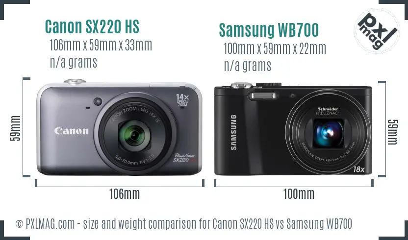 Canon SX220 HS vs Samsung WB700 size comparison