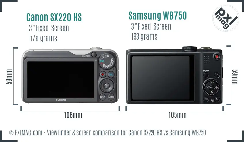 Canon SX220 HS vs Samsung WB750 Screen and Viewfinder comparison