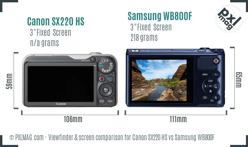 Canon SX220 HS vs Samsung WB800F Screen and Viewfinder comparison