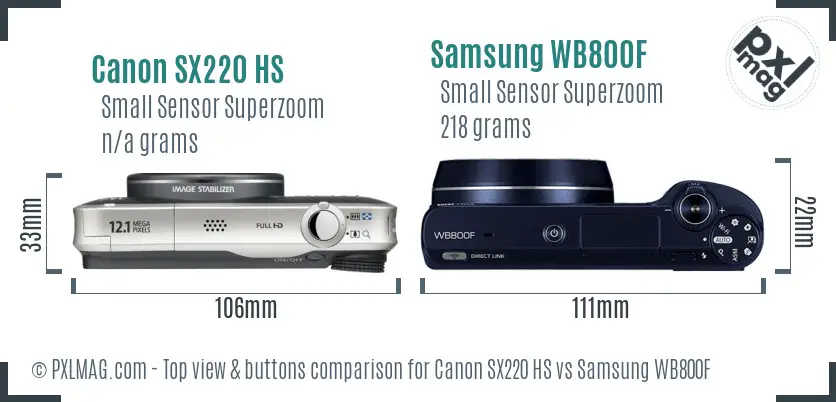 Canon SX220 HS vs Samsung WB800F top view buttons comparison