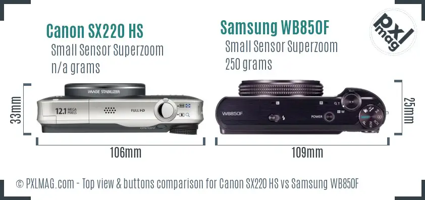 Canon SX220 HS vs Samsung WB850F top view buttons comparison