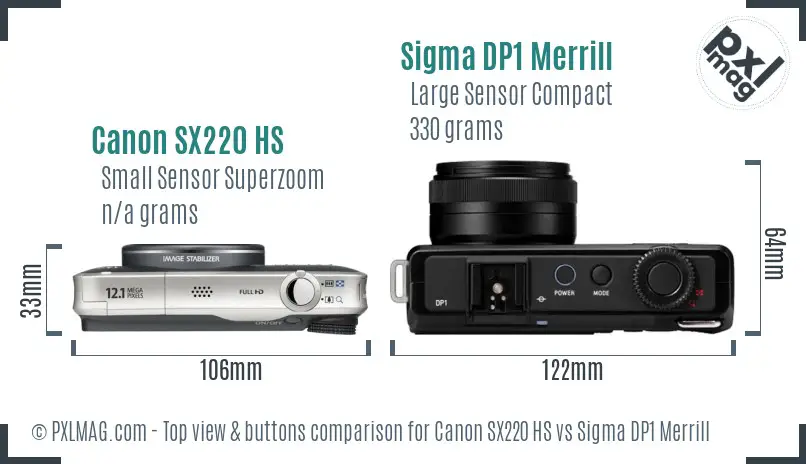 Canon SX220 HS vs Sigma DP1 Merrill top view buttons comparison