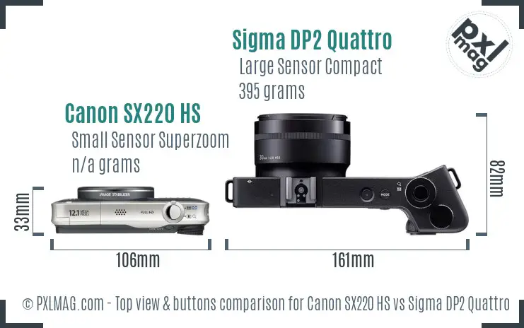 Canon SX220 HS vs Sigma DP2 Quattro top view buttons comparison