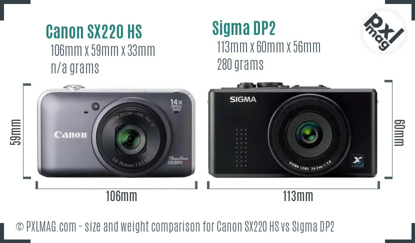 Canon SX220 HS vs Sigma DP2 size comparison Canon SX220 HS vs Sigma DP2 size comparison