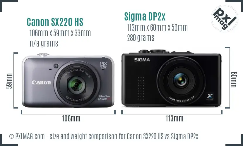 Canon SX220 HS vs Sigma DP2x size comparison Canon SX220 HS vs Sigma DP2x size comparison
