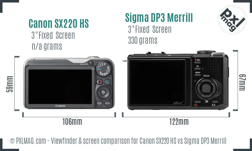 Canon SX220 HS vs Sigma DP3 Merrill Screen and Viewfinder comparison Canon SX220 HS vs Sigma DP3 Merrill Screen and Viewfinder comparison