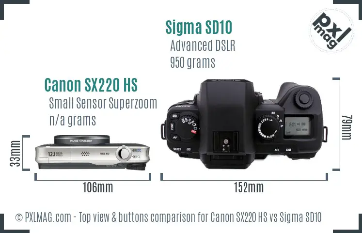 Canon SX220 HS vs Sigma SD10 top view buttons comparison