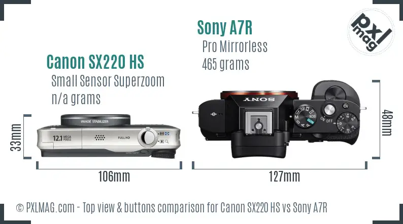 Canon SX220 HS vs Sony A7R top view buttons comparison