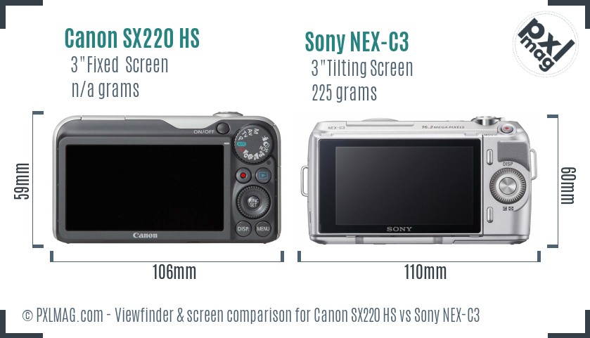 Canon SX220 HS vs Sony NEX-C3 Screen and Viewfinder comparison