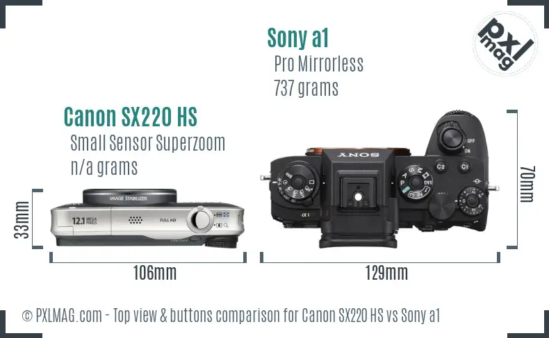 Canon SX220 HS vs Sony a1 top view buttons comparison