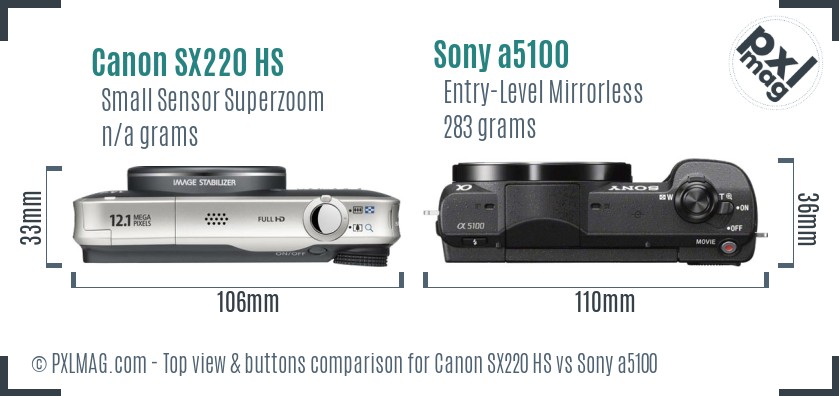 Canon SX220 HS vs Sony a5100 top view buttons comparison