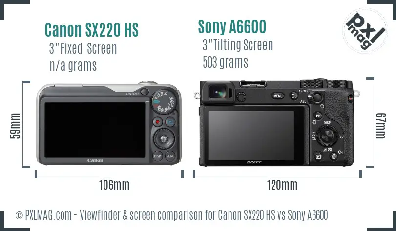 Canon SX220 HS vs Sony A6600 Screen and Viewfinder comparison