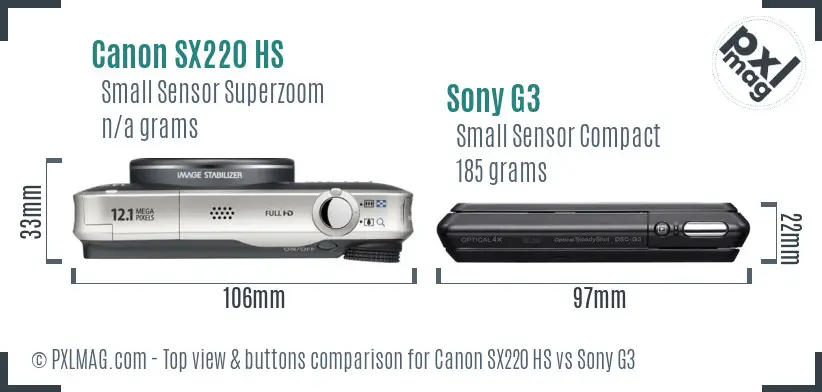 Canon SX220 HS vs Sony G3 top view buttons comparison