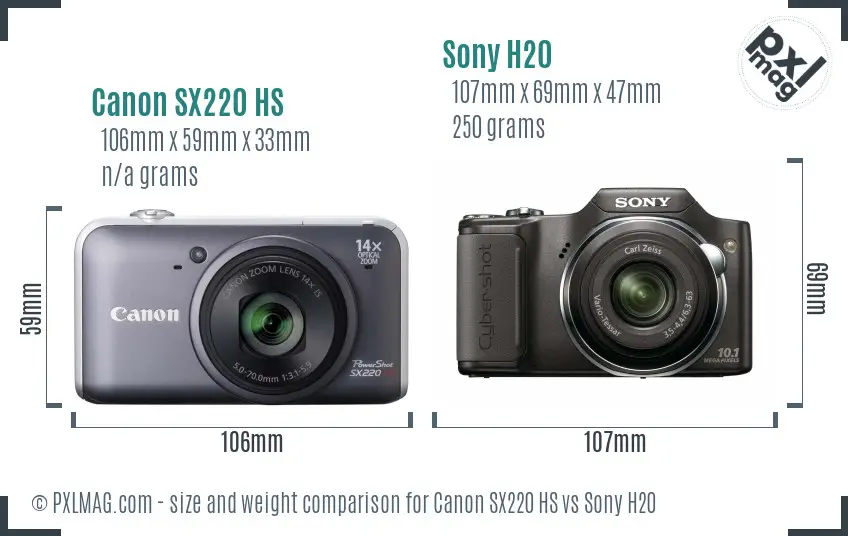 Canon SX220 HS vs Sony H20 size comparison